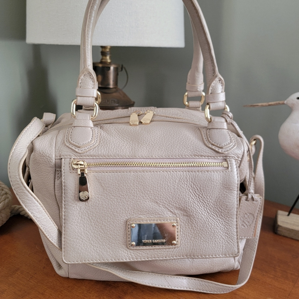 Vince Camuto Jenna Shoulder Tan Cream Leather Bag